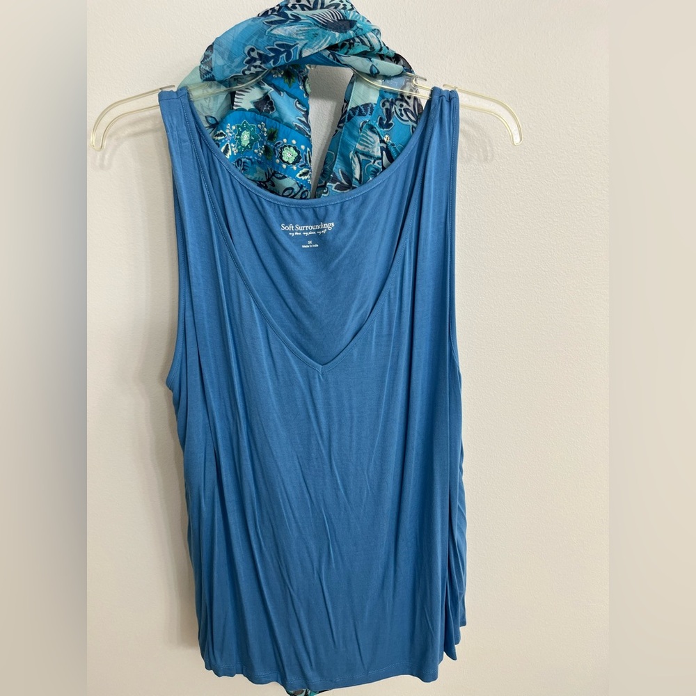 EUC Soft Surroundings Blue Floral Tunic with Blue Tank Top 3X - Picture 8 of 9